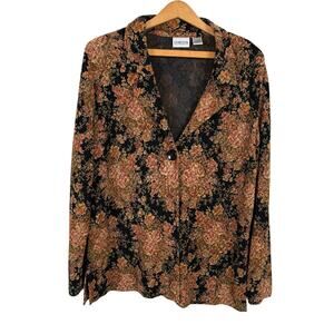 Chico's Women Floral Jacket Size 2 (US Large/12) Dark Romantic Fall Fairy Grunge
